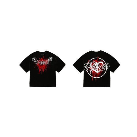 T-shirt White y Black “GT BLOOD” Oversize V2